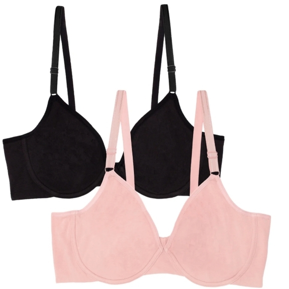 Fruit of the Loom Pink And Black Color Bras 2 Pack NWT - Picture 1 of 6
